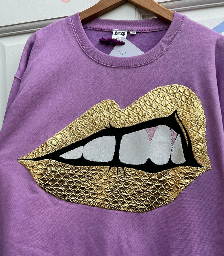 (427) Bite Back Unisex Sweat  - Lilac/Quilted Gold - Size XXL