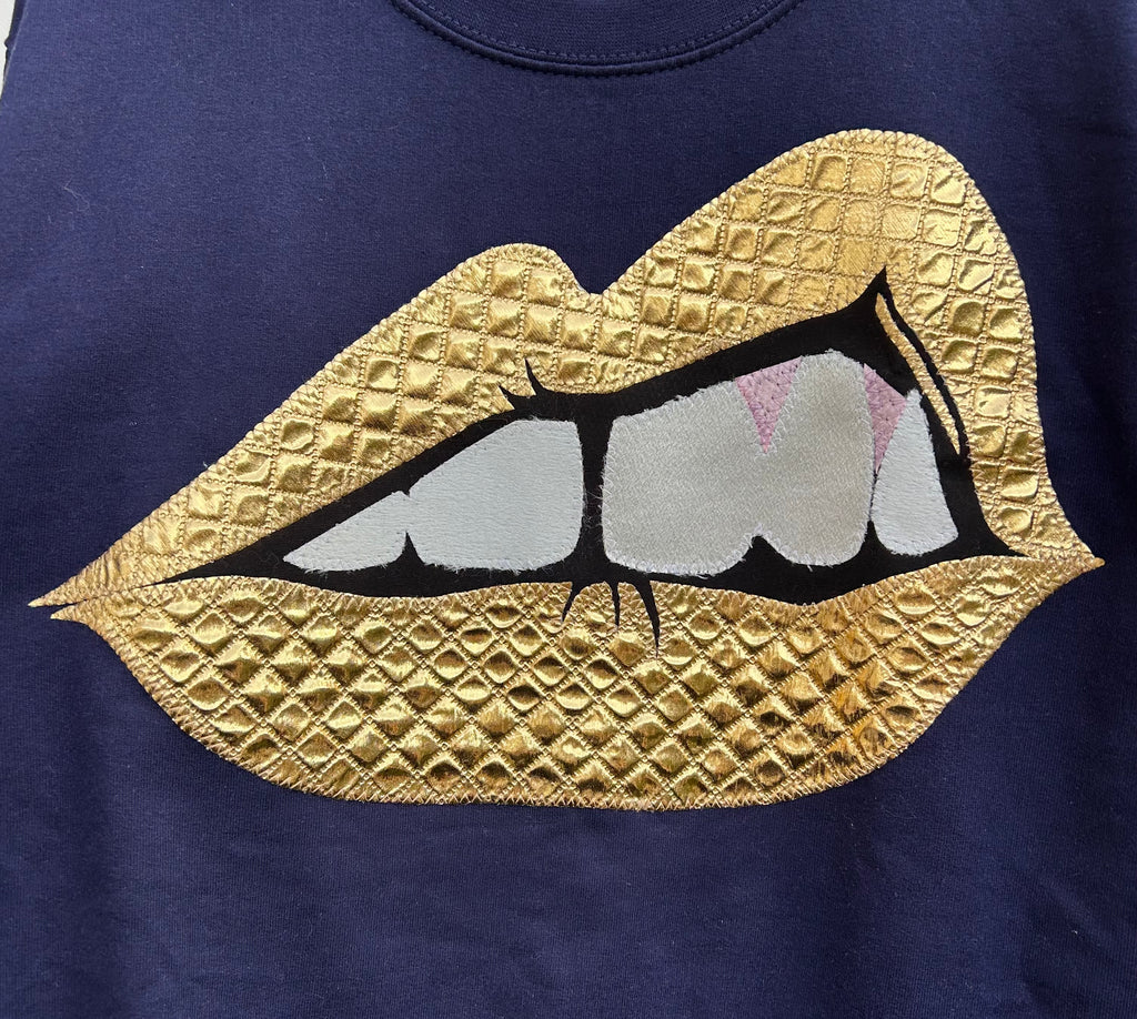 (434) One Off! - Bite Back Unisex Sweat  - Navy/Quilted Gold - Size S