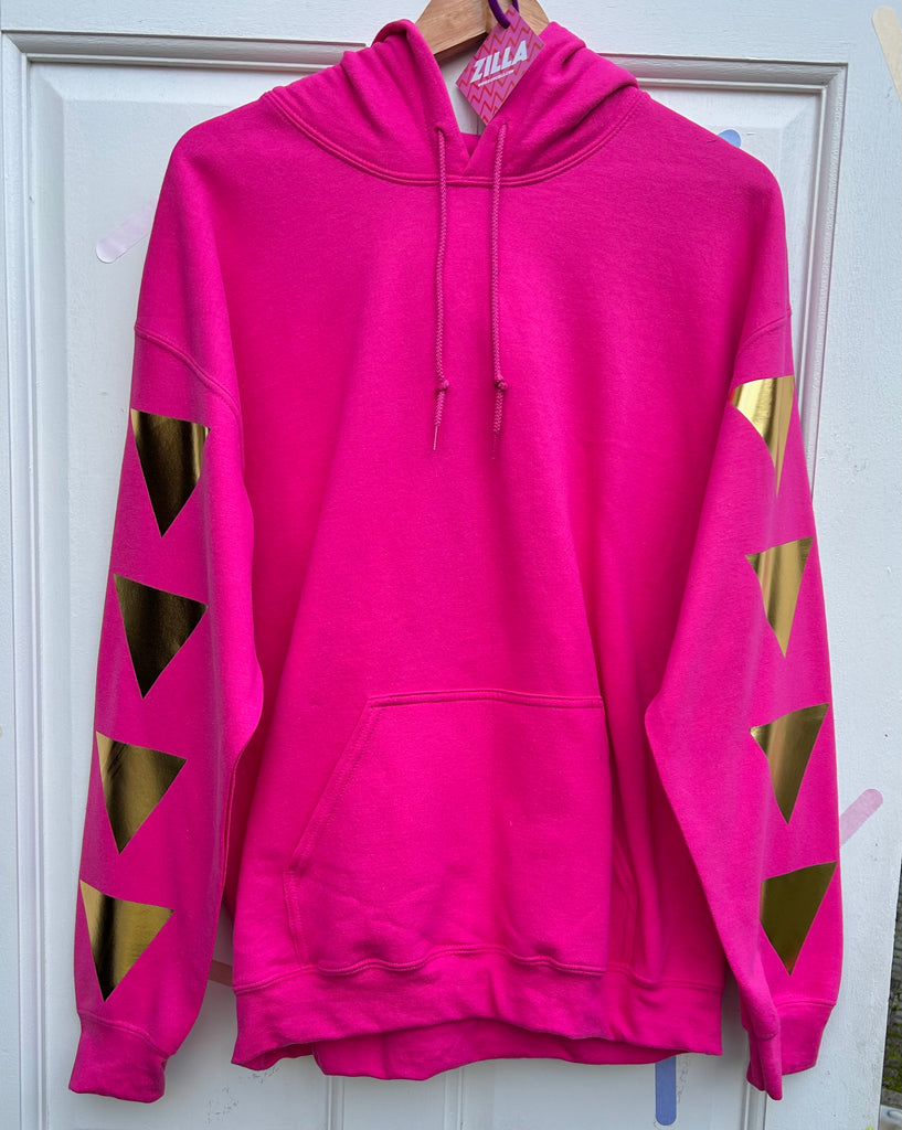 (478) - One Off! - Pull Shapes Unisex Hoodie - Hot Pink/Gold - Size L