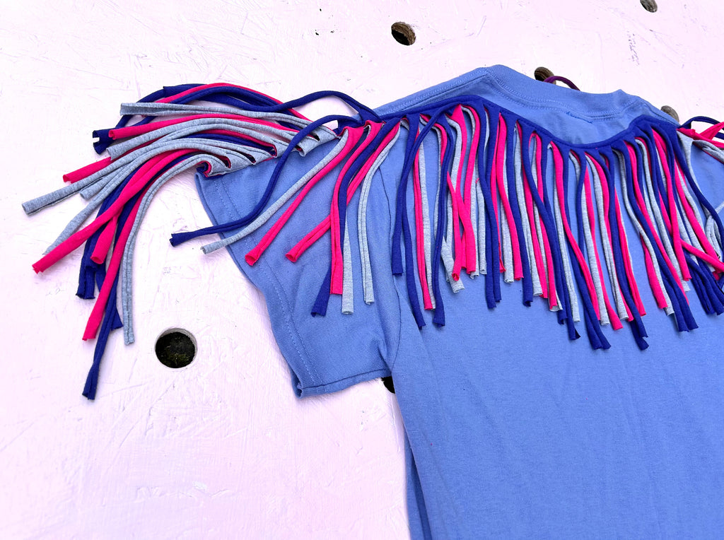 (496) Fringed Unisex Tee - Lavender/Cobalt/Hot Pink/Grey - Size S