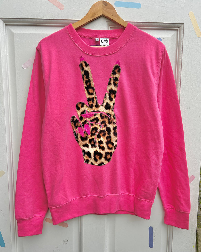 (470) One Off! - Power Unisex Sweat - Light Pink/Leopard/Pink- Size S