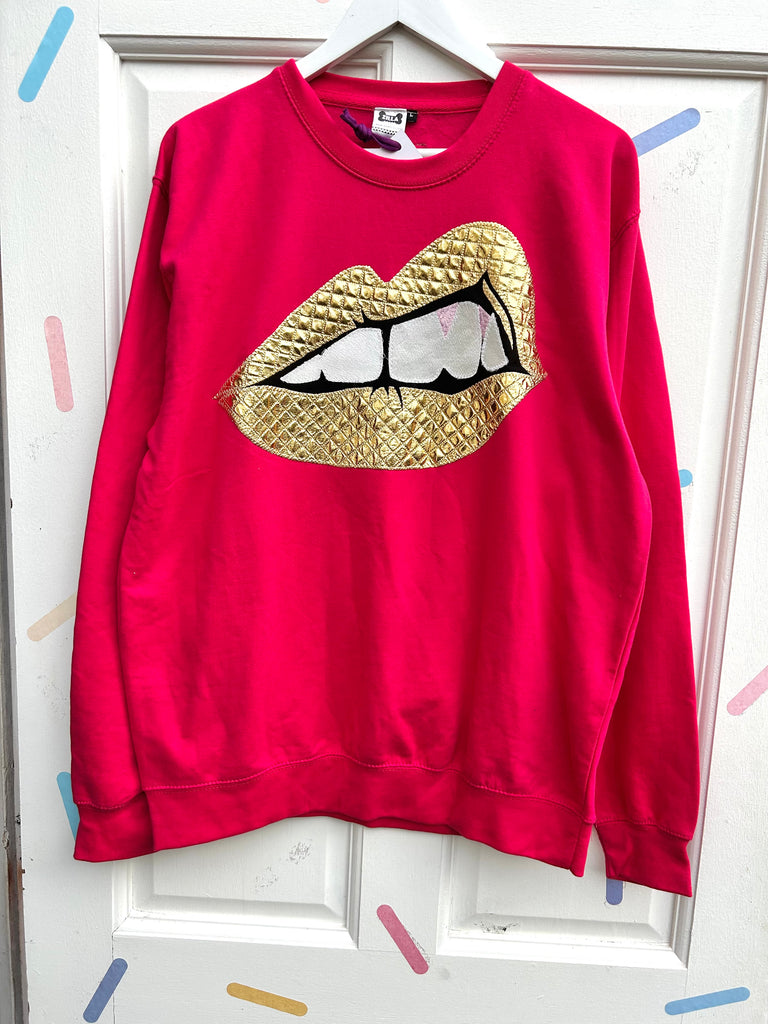 (432) Bite Back Unisex Sweat  - Hot Pink/Quilted Gold - Size L