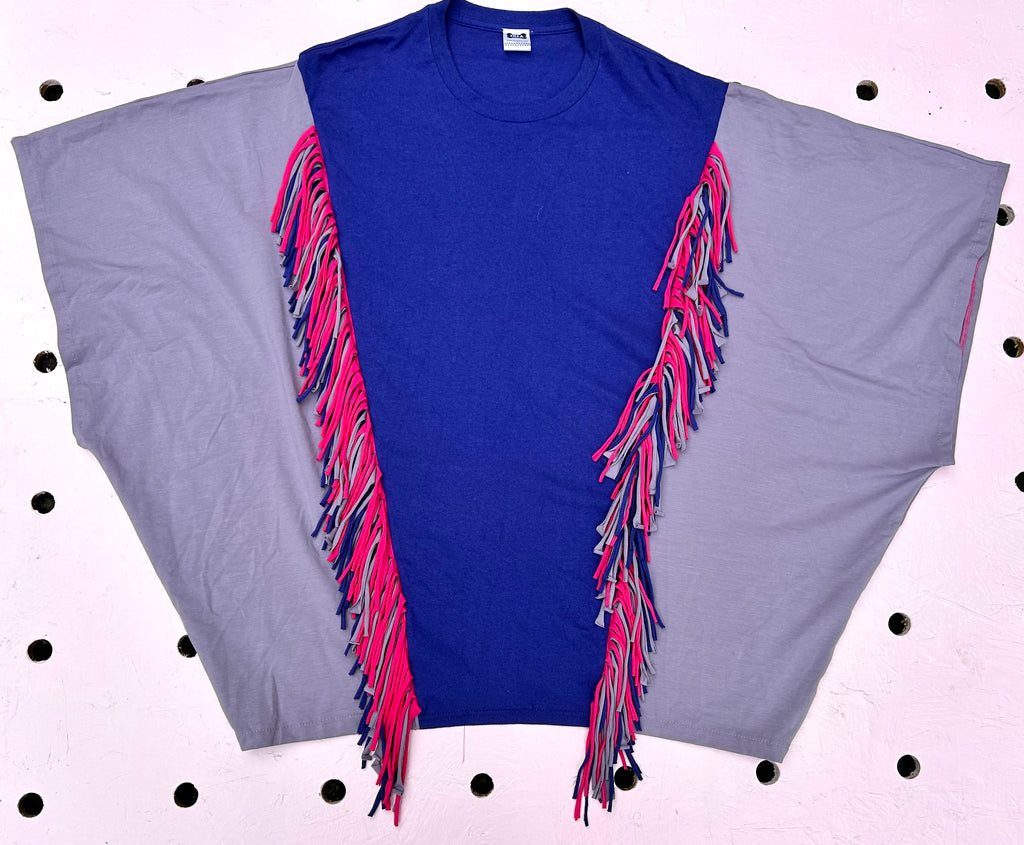 (499) One Off! - Fringed Oversize Batwing Tee - Cobalt/Lilac - XXL