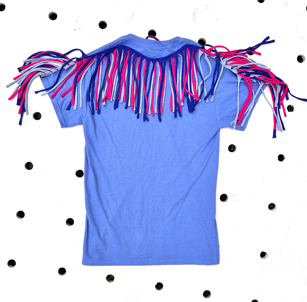 (496) Fringed Unisex Tee - Lavender/Cobalt/Hot Pink/Grey - Size S