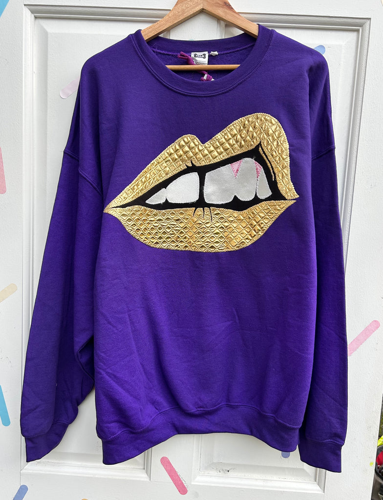 (423) One Off! - Bite Back Unisex Sweat - Purple/Quilted Gold - Size XXL