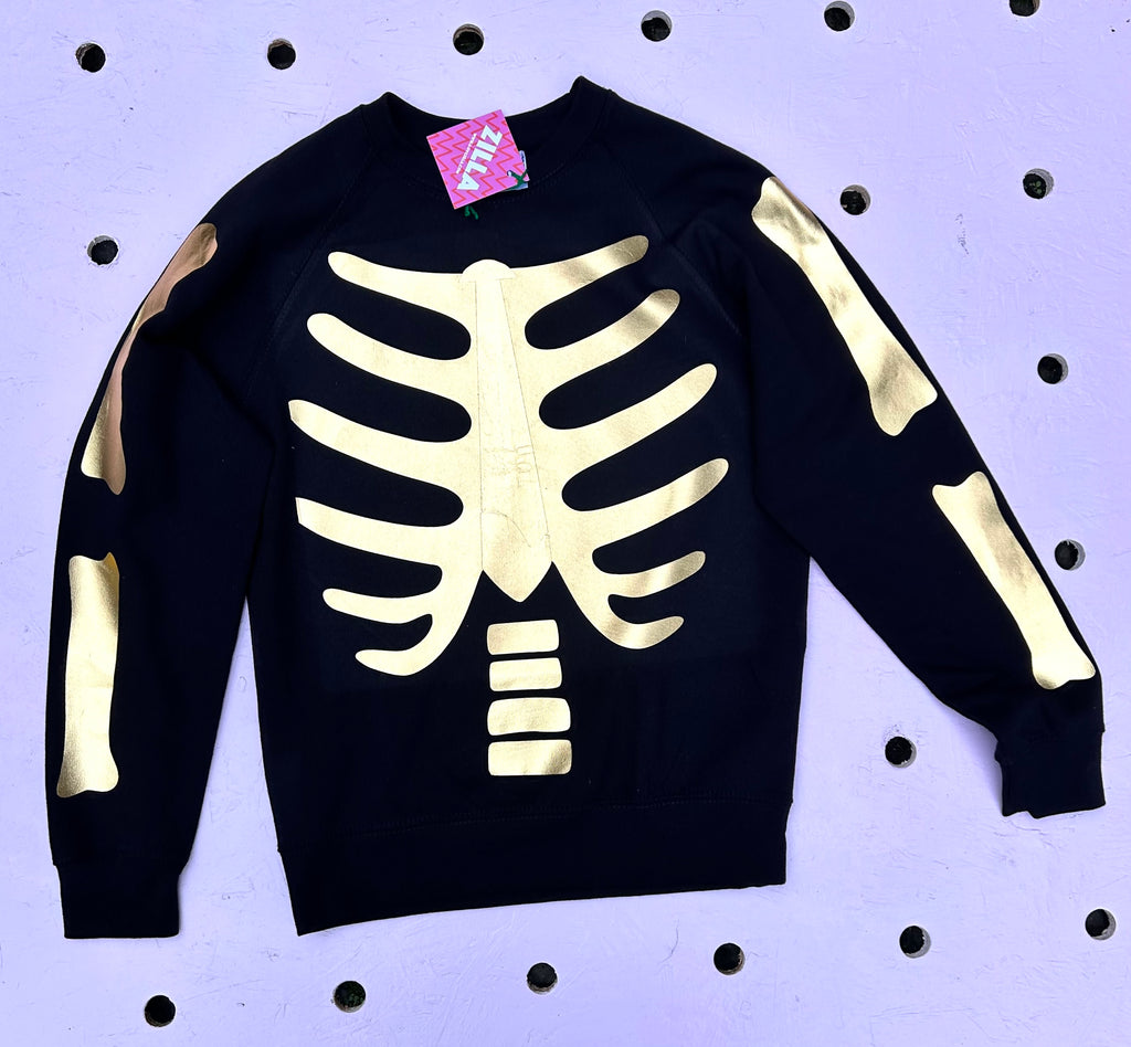 (395) 2nd - Dem Bones Unisex Sweat- Gold - Size XS