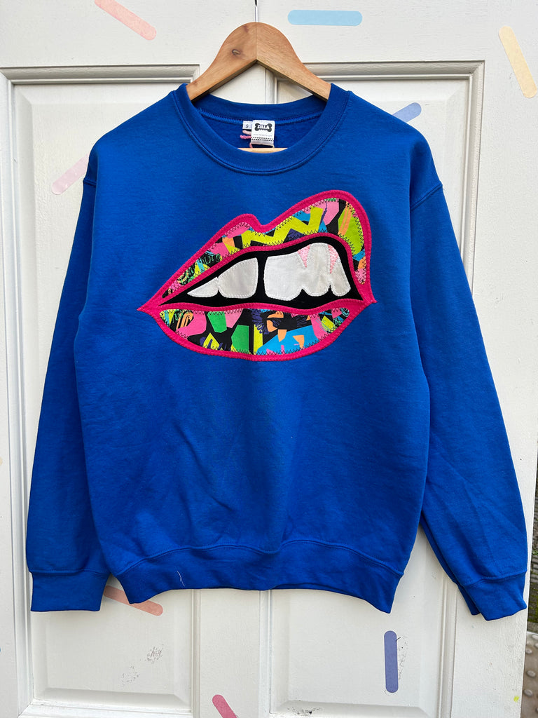 (408) One Off! - Bite Back Unisex Sweat- Blue/Zigzag - Size S