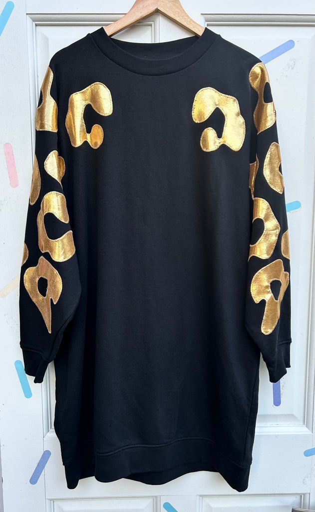 (463) One Off! - Bonnie Organic Sweat Dress - Black/Gold - Size XXL fit UK18