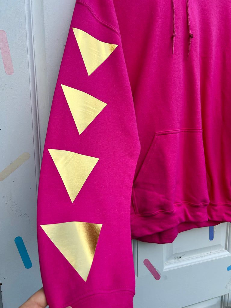 (478) - One Off! - Pull Shapes Unisex Hoodie - Hot Pink/Gold - Size L