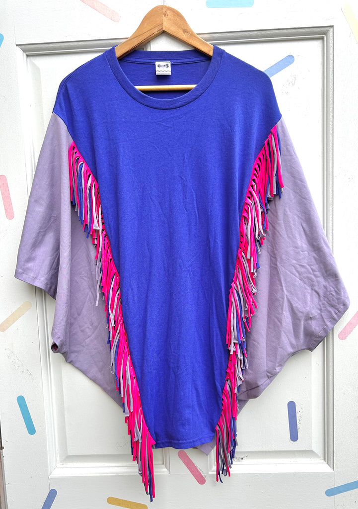 (499) One Off! - Fringed Oversize Batwing Tee - Cobalt/Lilac - XXL