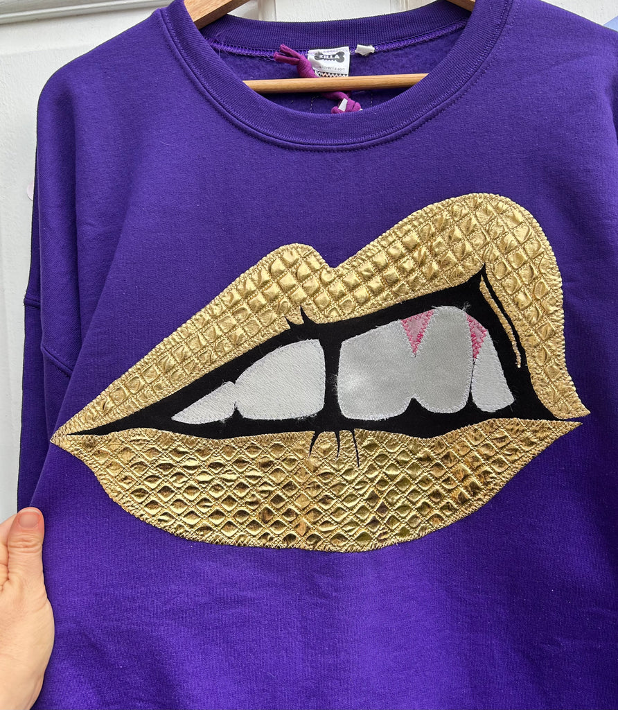 (423) One Off! - Bite Back Unisex Sweat - Purple/Quilted Gold - Size XXL