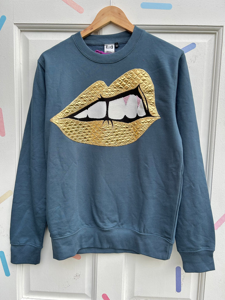 (433) One Off! - Bite Back Unisex Sweat  - Petrol/Quilted Gold - Size S