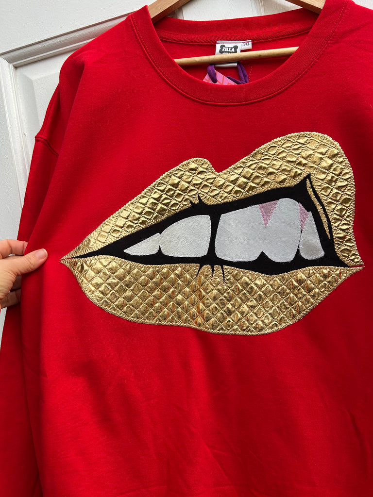 (424) One Off! - Bite Back Unisex Sweat - Red/Quilted Gold - Size 3XL