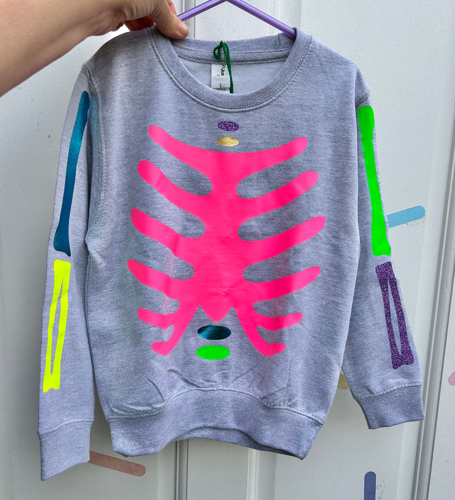 (403) Dem Bones - Kids Unisex Sweat - Grey/Multi - Size 5/6