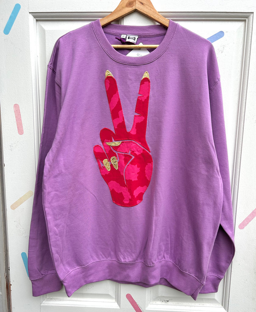 (468) One Off! - Power Unisex Sweat - Lilac/Red & Pink Cotton/Gold- Size XL