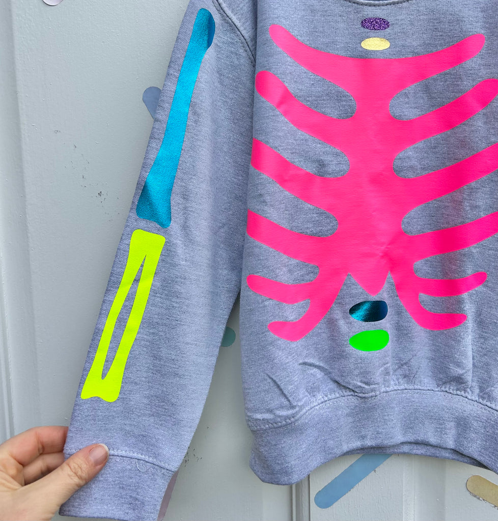 (403) Dem Bones - Kids Unisex Sweat - Grey/Multi - Size 5/6