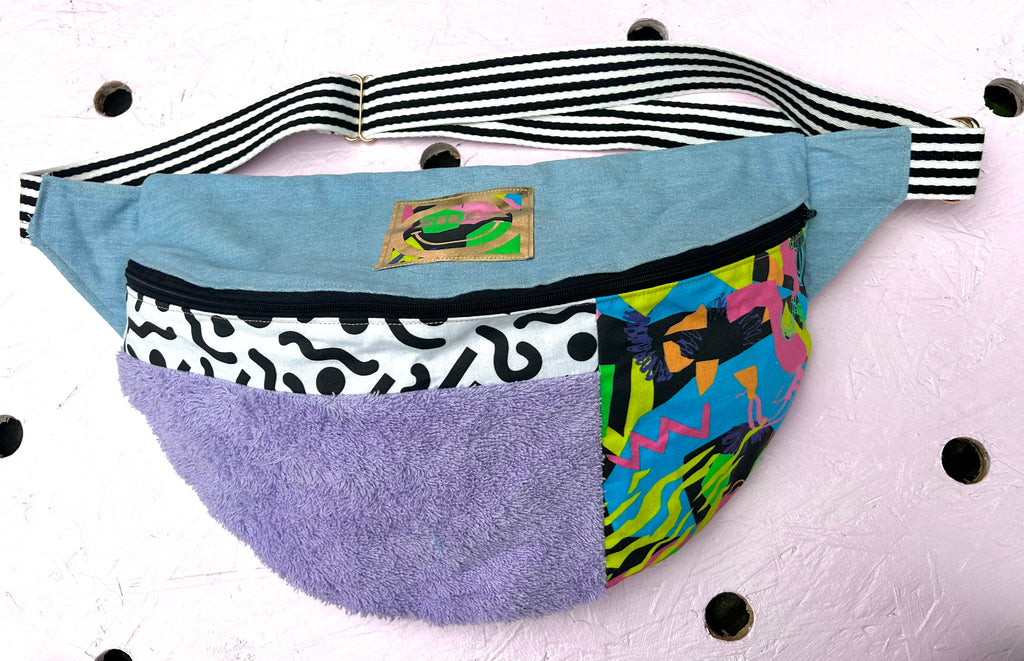 (502) One Off! - Giant Bumbag - Light Denim/Squiggle/Lilac Towelling