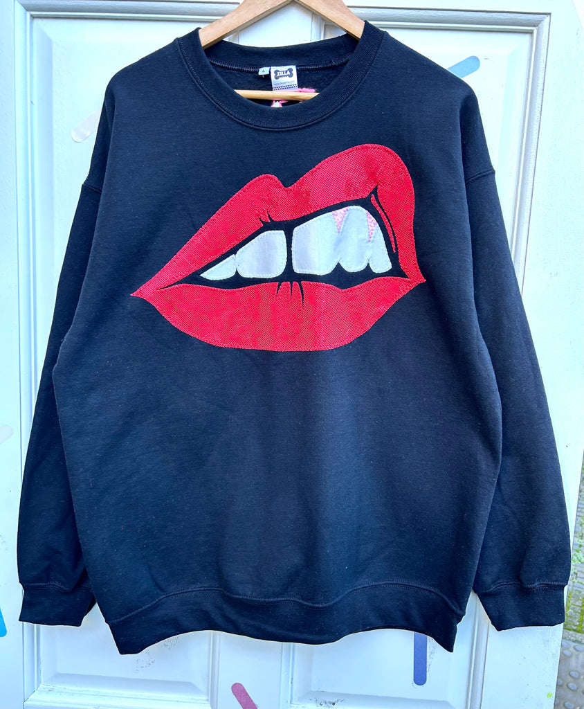 (412) Bite Back Unisex Sweat - Black/Metallic Red- Size L