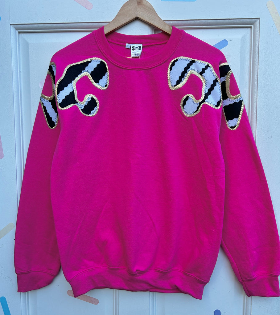 (419) One Off! - Bonnie Unisex Sweat - Hot Pink/Mono Wave/Gold - Size S