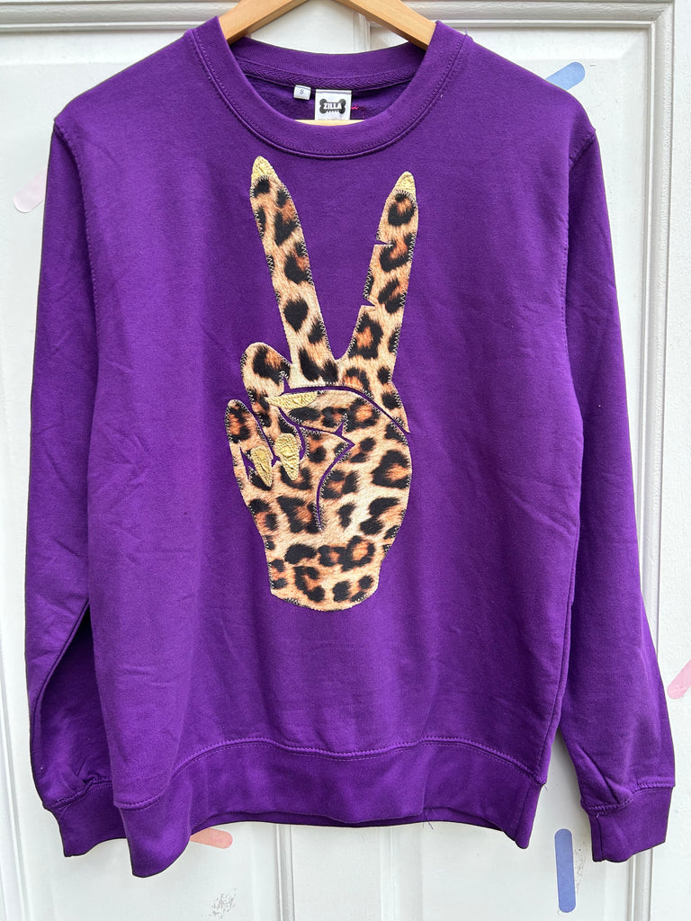 (472) One Off! - Power Unisex Sweat - Purple/Leopard/Gold- Size S