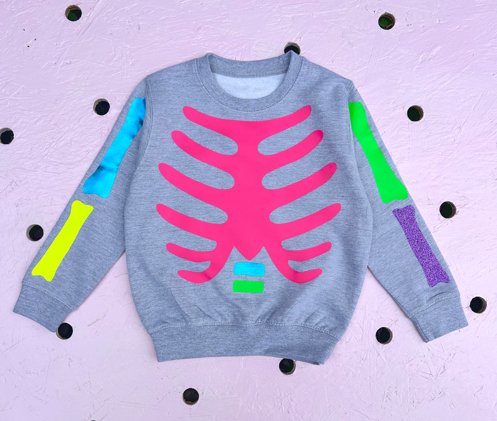 (398) Dem Bones - Kids Unisex Sweat - Grey/Multi - Size 5/6